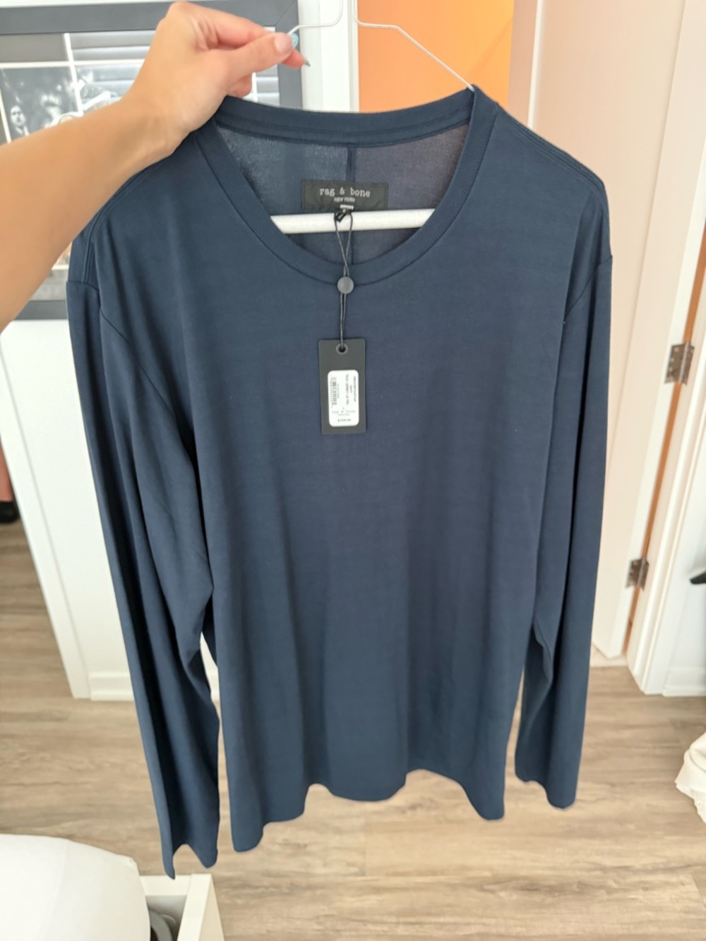 rag & bone Long-Sleeve Crewneck Tee in Deep Navy